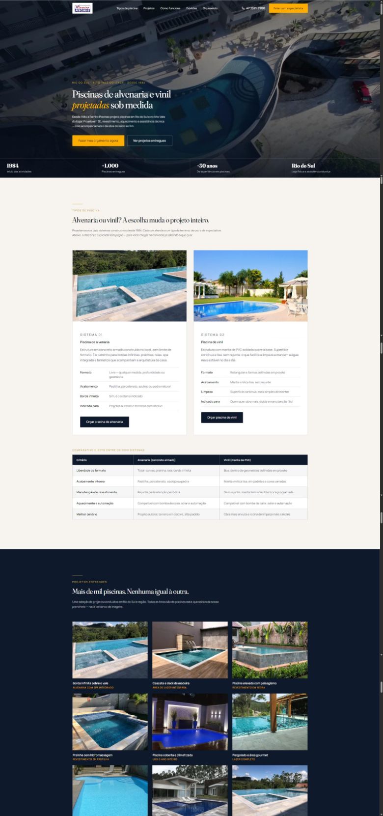 Landing page criada pela Agência Hapi para Ramiro Piscinas