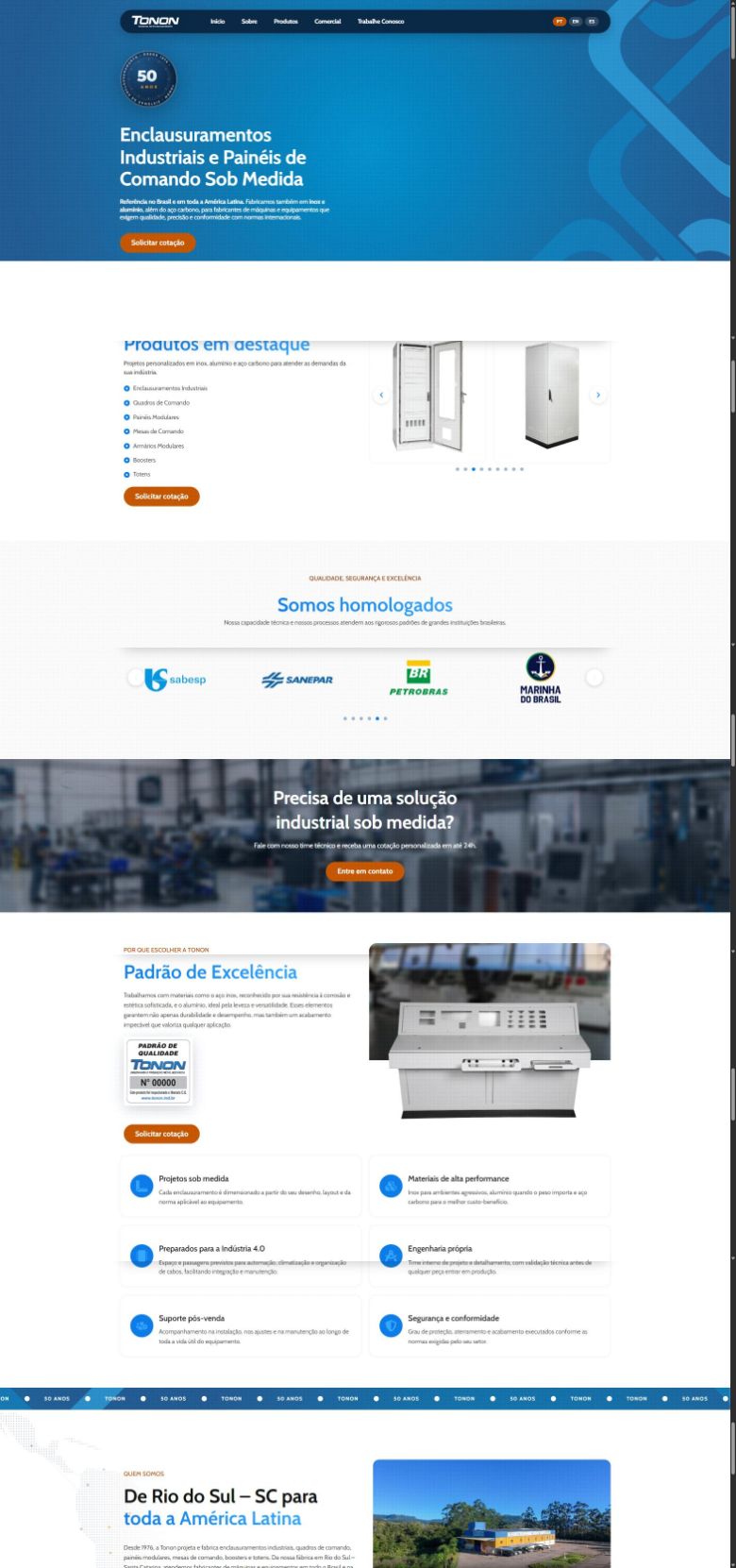 Landing page criada pela Agência Hapi para Tonon Enclausuramentos